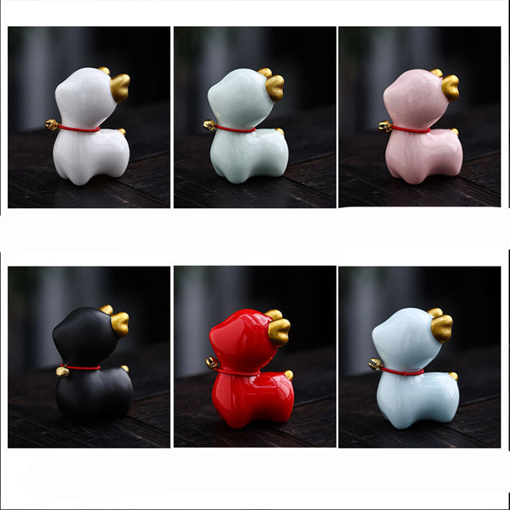 Figura decorativa de cerámica para escritorio del hogar con forma de ciervo en miniatura con Buddha Stones