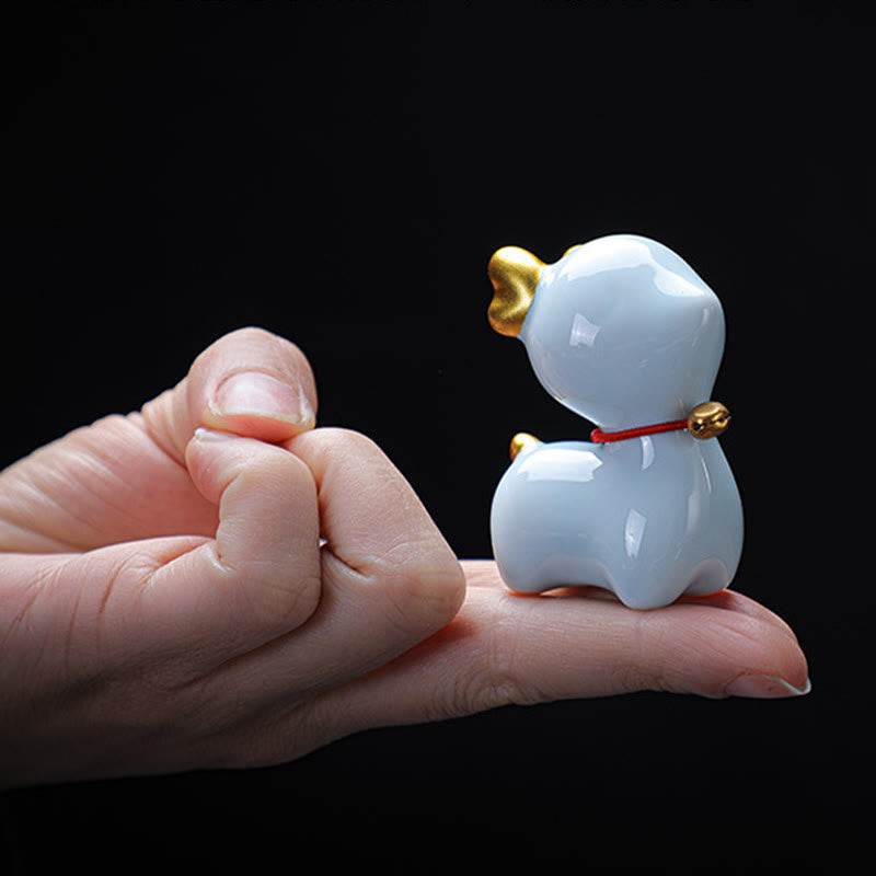 Figura decorativa de cerámica para escritorio del hogar con forma de ciervo en miniatura con Buddha Stones