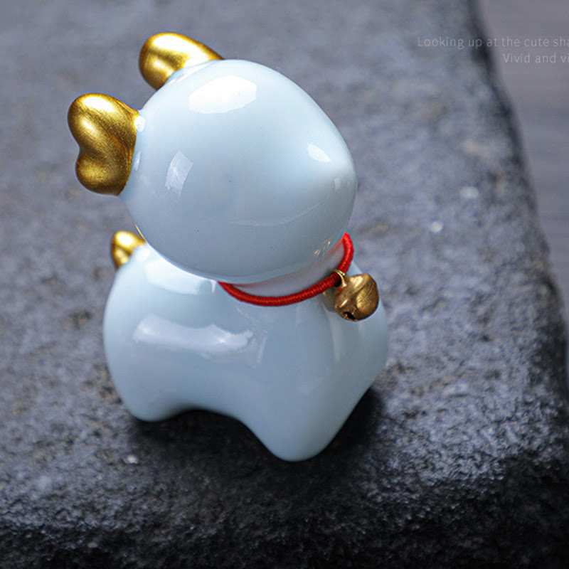 Figura decorativa de cerámica para escritorio del hogar con forma de ciervo en miniatura con Buddha Stones