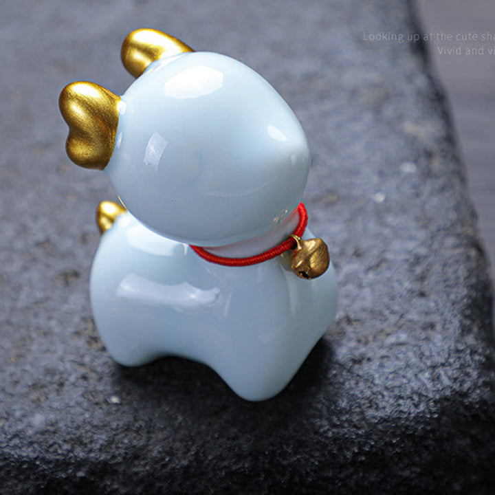 Figura decorativa de cerámica para escritorio del hogar con forma de ciervo en miniatura con Buddha Stones