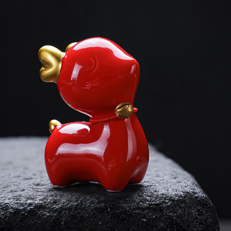 Figura decorativa de cerámica para escritorio del hogar con forma de ciervo en miniatura con Buddha Stones