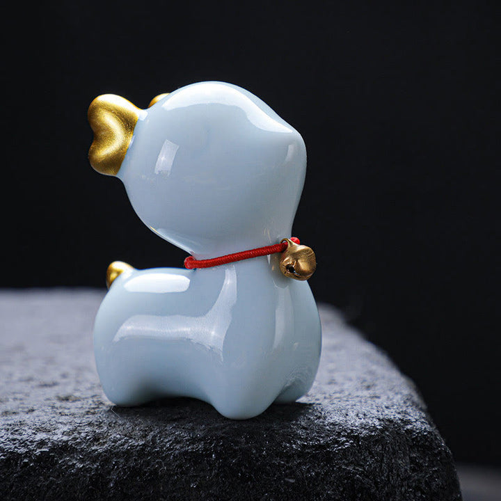 Figura decorativa de cerámica para escritorio del hogar con forma de ciervo en miniatura con Buddha Stones