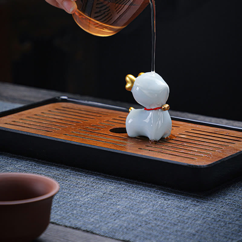 Figura decorativa de cerámica para escritorio del hogar con forma de ciervo en miniatura con Buddha Stones