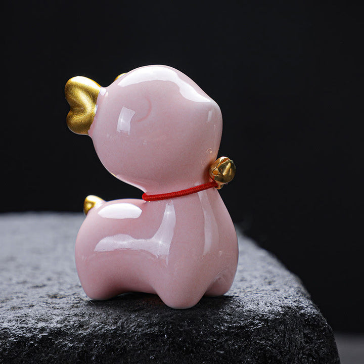 Figura decorativa de cerámica para escritorio del hogar con forma de ciervo en miniatura con Buddha Stones