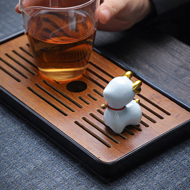 Figura decorativa de cerámica para escritorio del hogar con forma de ciervo en miniatura con Buddha Stones