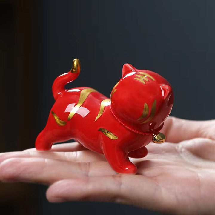 Figura decorativa de cerámica para escritorio del hogar con forma de tigre en miniatura con Buddha Stones