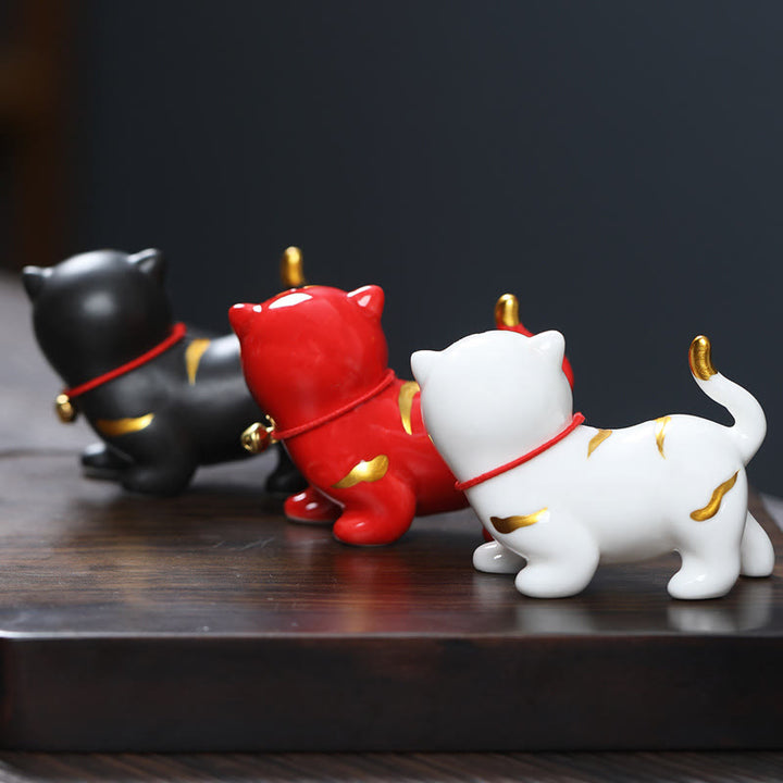 Figura decorativa de cerámica para escritorio del hogar con forma de tigre en miniatura con Buddha Stones