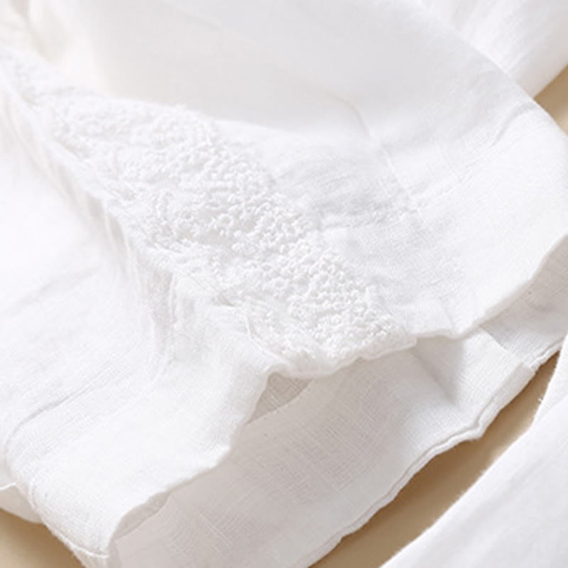 Pantalones de lino con bordado de flores en los laterales y bolsillos para mujer con Buddha Stones