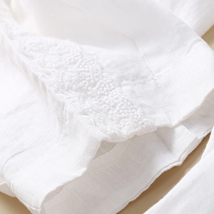 Pantalones de lino con bordado de flores en los laterales y bolsillos para mujer con Buddha Stones