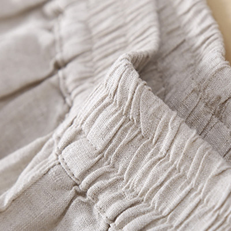 Pantalones de lino con bordado de flores en los laterales y bolsillos para mujer con Buddha Stones