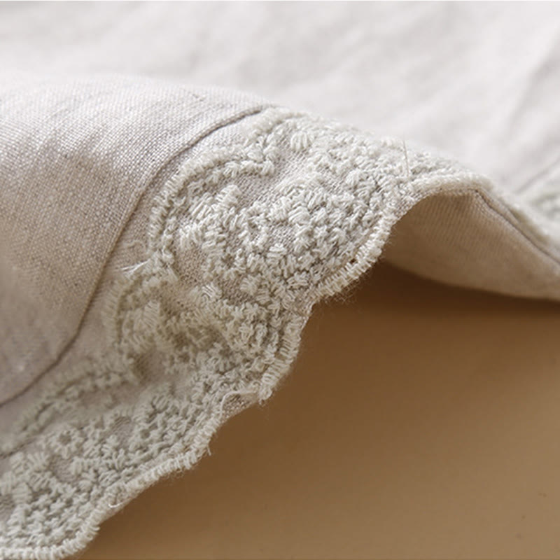 Pantalones de lino con bordado de flores en los laterales y bolsillos para mujer con Buddha Stones