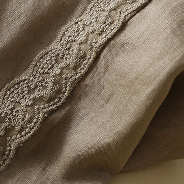 Pantalones de lino con bordado de flores en los laterales y bolsillos para mujer con Buddha Stones