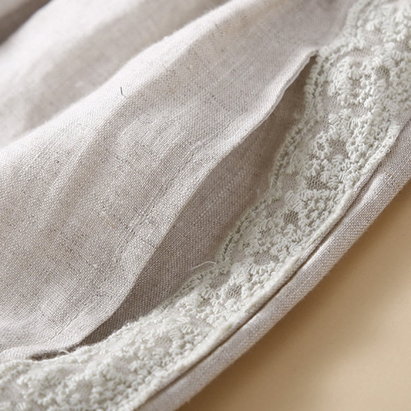 Pantalones de lino con bordado de flores en los laterales y bolsillos para mujer con Buddha Stones