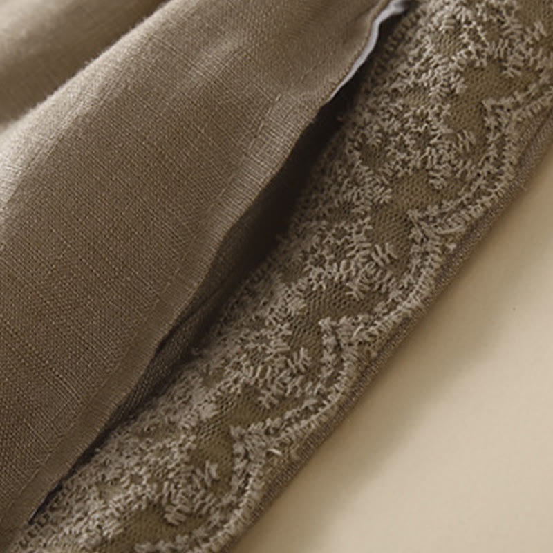 Pantalones de lino con bordado de flores en los laterales y bolsillos para mujer con Buddha Stones