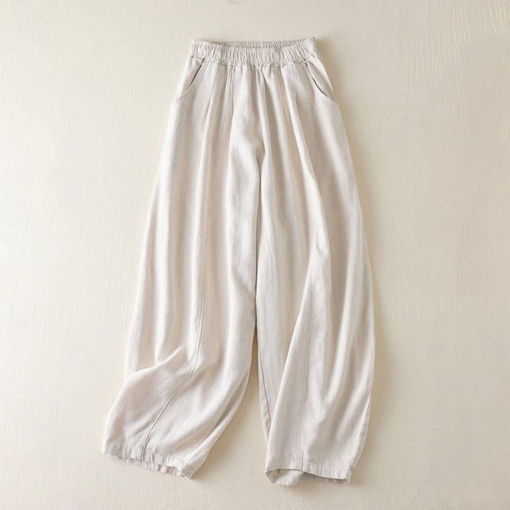 Pantalones de lino y algodón de color liso para mujer con bolsillos y Buddha Stones - Beige - US8-10,UK/AU12-14,EU40-42 (2XL) - image 8