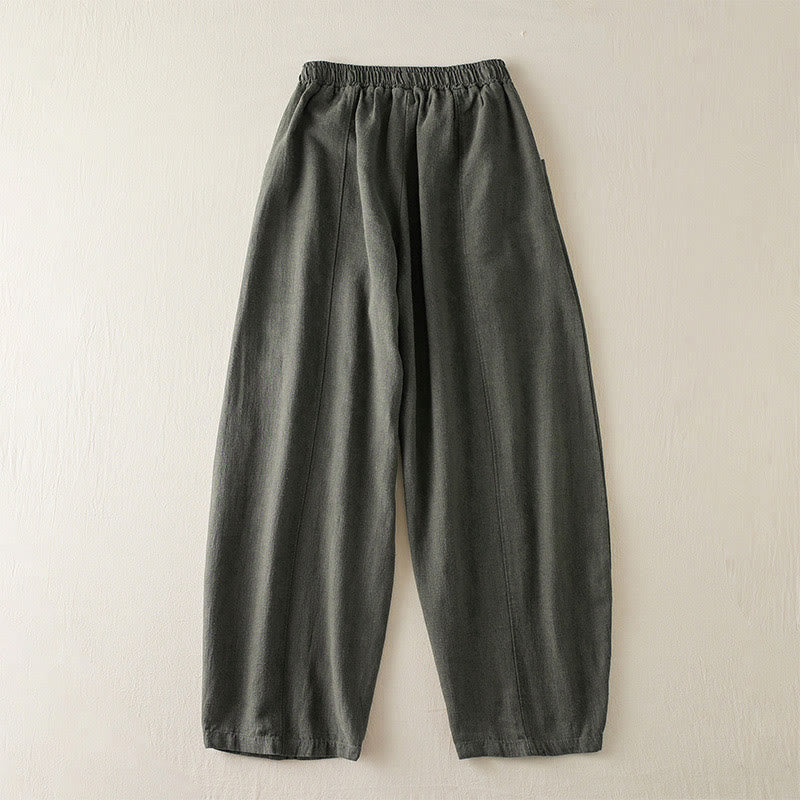 Pantalones de lino y algodón de color liso para mujer con bolsillos y Buddha Stones - image 2