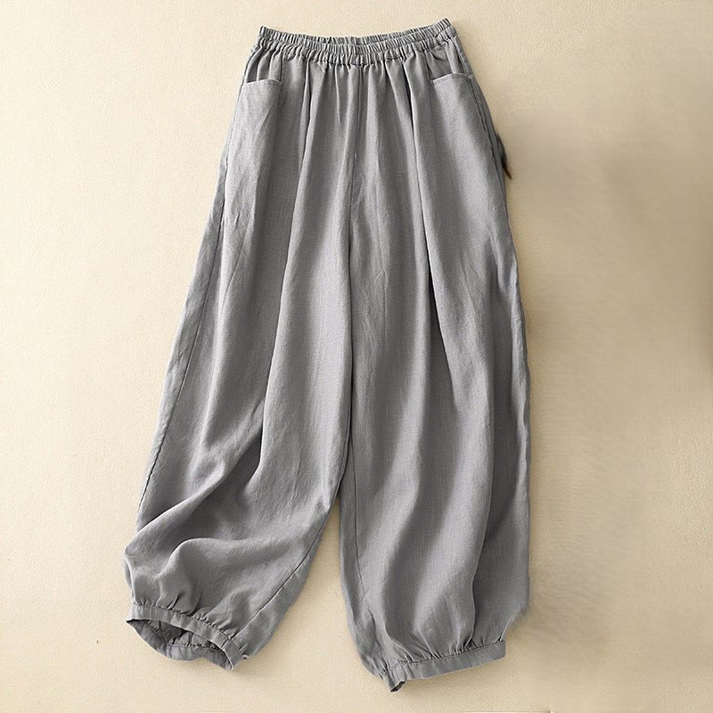 Pantalones casuales de lino de color liso con bolsillos para mujer de Buddha Stones - Gris pizarra - US8-10,UK/AU12-14,EU40-42 (2XL) - image 18