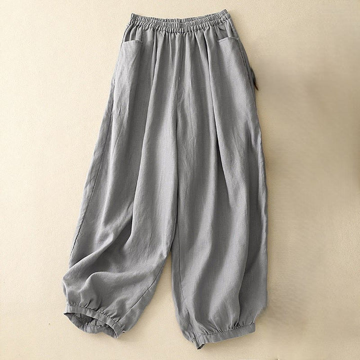 Pantalones casuales de lino de color liso con bolsillos para mujer de Buddha Stones - Gris pizarra - US8-10,UK/AU12-14,EU40-42 (2XL) - image 18