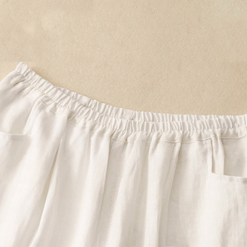 Pantalones casuales de lino de color liso con bolsillos para mujer de Buddha Stones - image 14