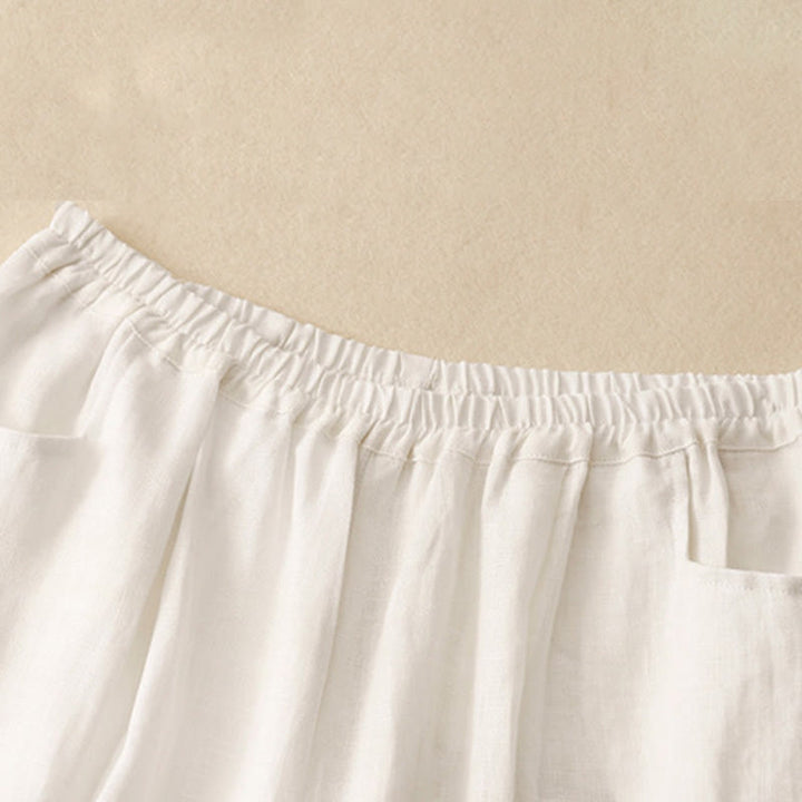 Pantalones casuales de lino de color liso con bolsillos para mujer de Buddha Stones - image 14