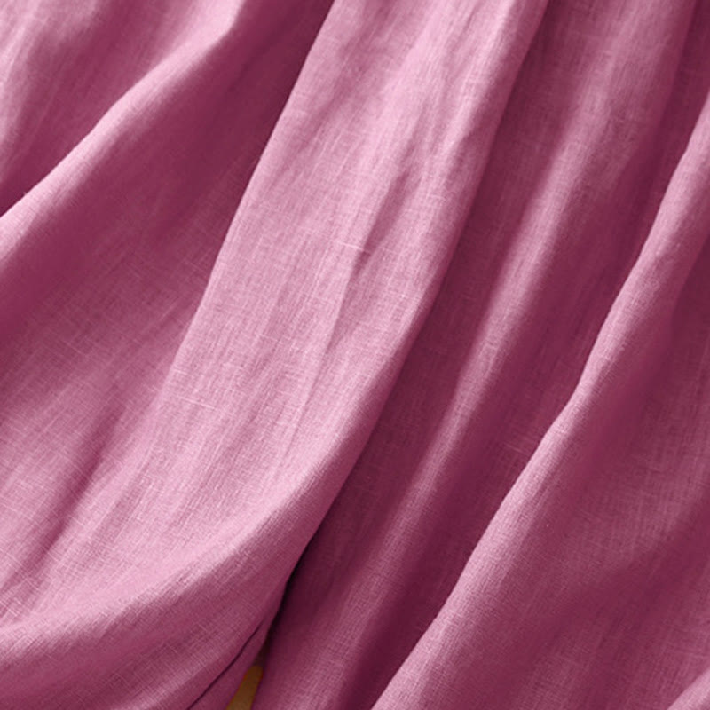 Pantalones casuales de lino de color liso con bolsillos para mujer de Buddha Stones - image 10