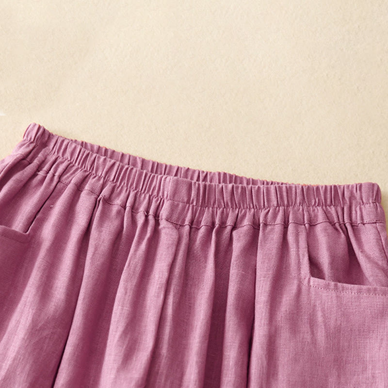 Pantalones casuales de lino de color liso con bolsillos para mujer de Buddha Stones - image 5