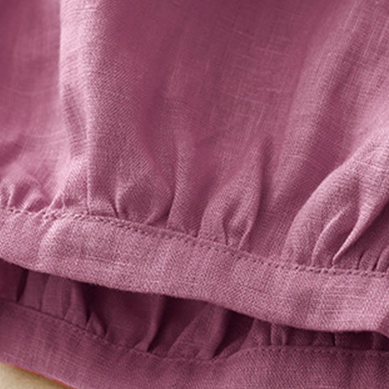 Pantalones casuales de lino de color liso con bolsillos para mujer de Buddha Stones - image 11