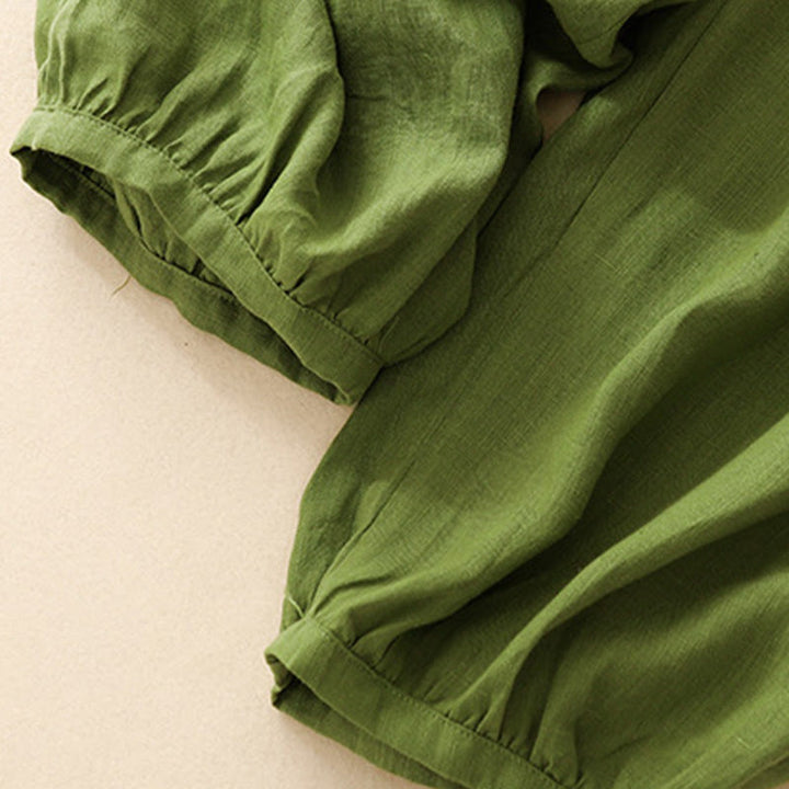 Pantalones casuales de lino de color liso con bolsillos para mujer de Buddha Stones - image 27