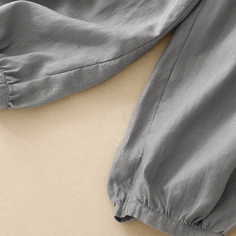 Pantalones casuales de lino de color liso con bolsillos para mujer de Buddha Stones - image 22