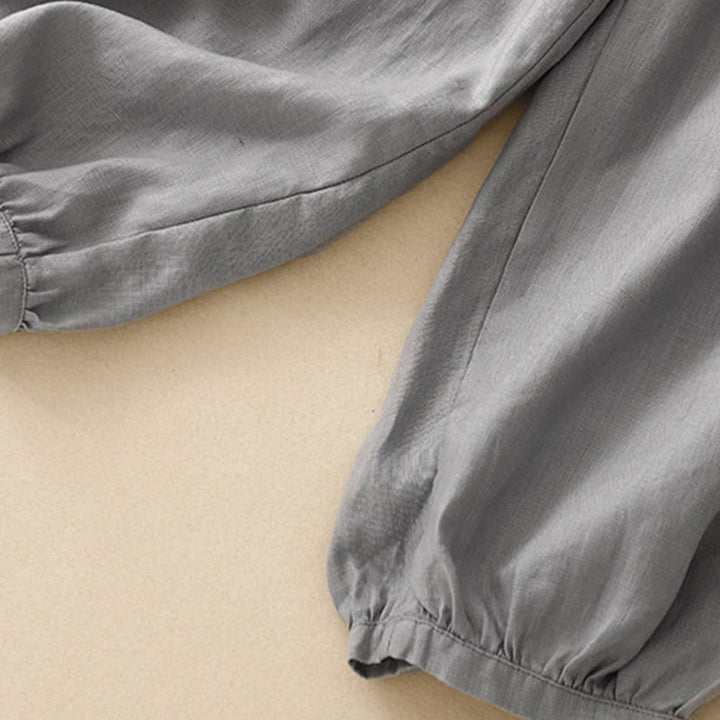 Pantalones casuales de lino de color liso con bolsillos para mujer de Buddha Stones - image 22