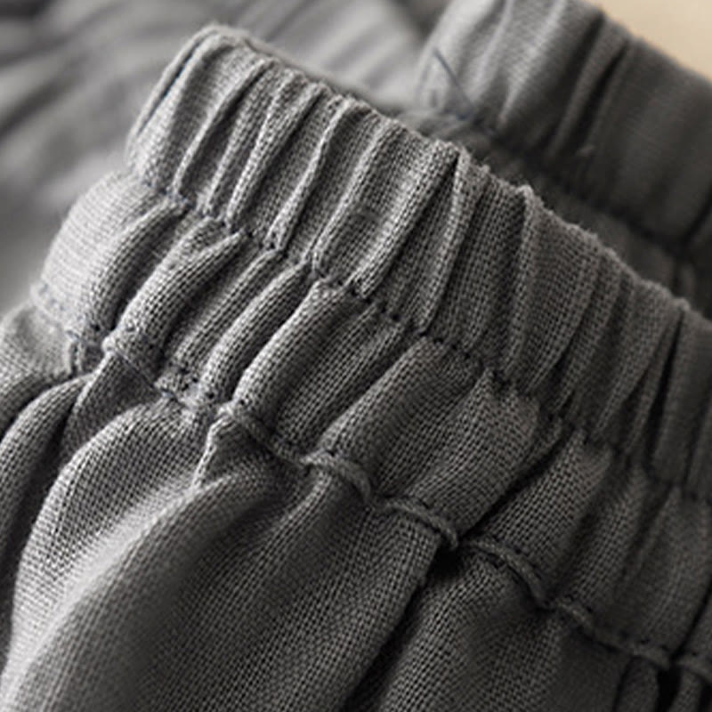 Pantalones casuales de lino de color liso con bolsillos para mujer de Buddha Stones - image 20