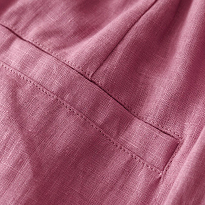 Pantalones casuales de lino de color liso con bolsillos para mujer de Buddha Stones - image 8