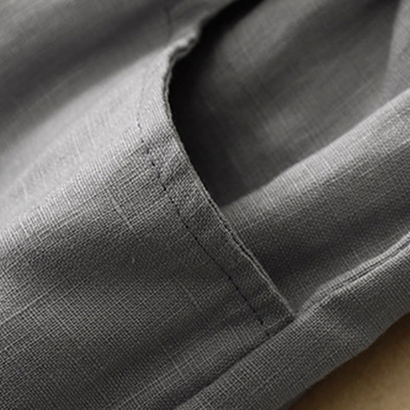 Pantalones casuales de lino de color liso con bolsillos para mujer de Buddha Stones - image 21