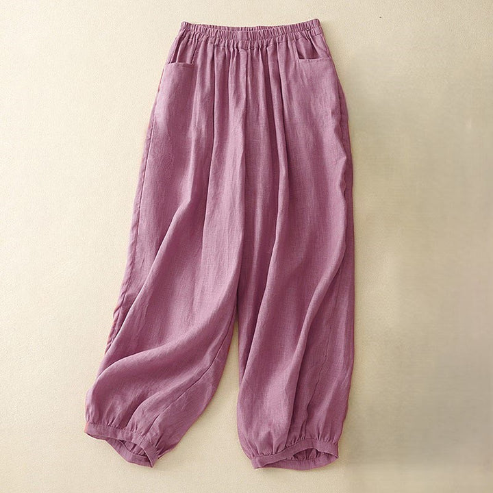 Pantalones casuales de lino de color liso con bolsillos para mujer de Buddha Stones - Violeta pálido rojo - US8-10,UK/AU12-14,EU40-42 (2XL) - image 0