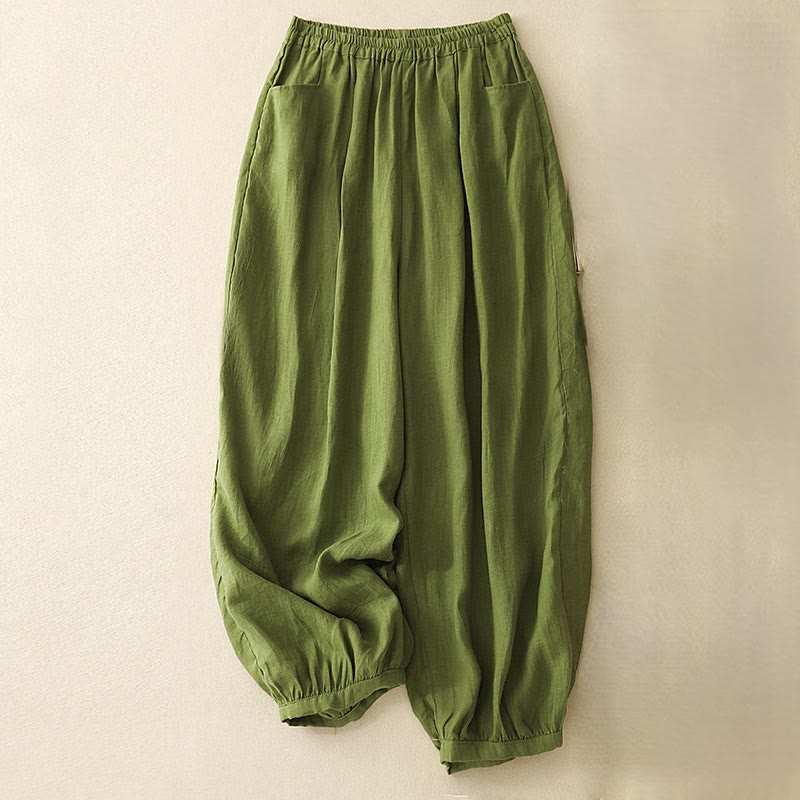 Pantalones casuales de lino de color liso con bolsillos para mujer de Buddha Stones - AmarilloVerde - US8-10,UK/AU12-14,EU40-42 (2XL) - image 23