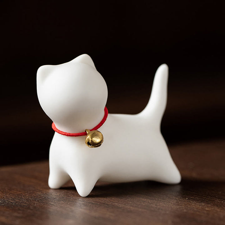 Figura decorativa de cerámica para escritorio del hogar con forma de gato acostado de pie y Buddha Stones - Gato de pie 5*2,5*4,5 cm - Blanco - image 6