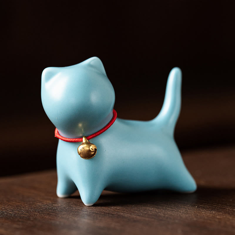 Figura decorativa de cerámica para escritorio del hogar con forma de gato acostado de pie y Buddha Stones - Gato de pie 5*2,5*4,5 cm - Azul - image 13
