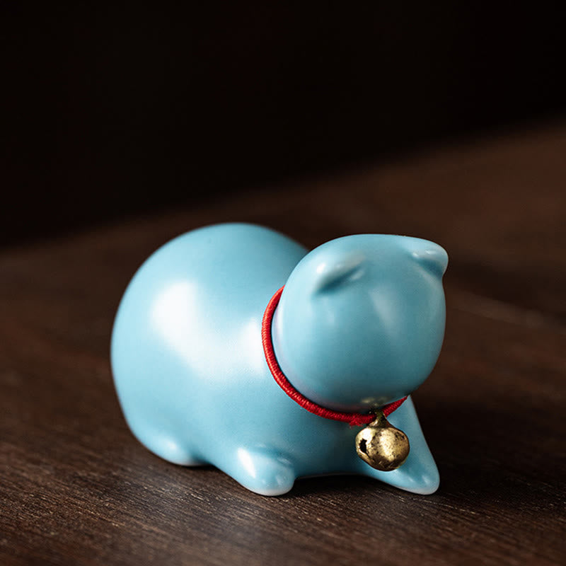 Figura decorativa de cerámica para escritorio del hogar con forma de gato acostado de pie y Buddha Stones - Gato acostado 5*3*3cm - Azul - image 23