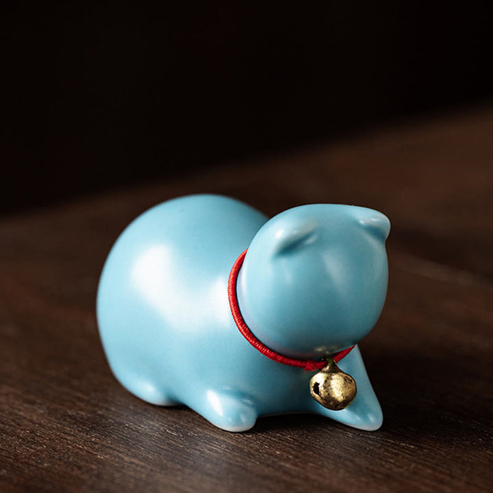 Figura decorativa de cerámica para escritorio del hogar con forma de gato acostado de pie y Buddha Stones - Gato acostado 5*3*3cm - Azul - image 23