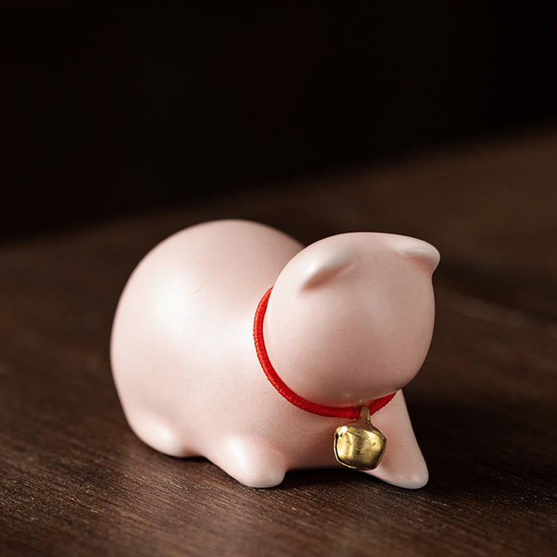 Figura decorativa de cerámica para escritorio del hogar con forma de gato acostado de pie y Buddha Stones - Gato acostado 5*3*3cm - Rosa - image 21