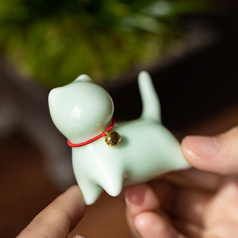 Figura decorativa de cerámica para escritorio del hogar con forma de gato acostado de pie y Buddha Stones - image 5