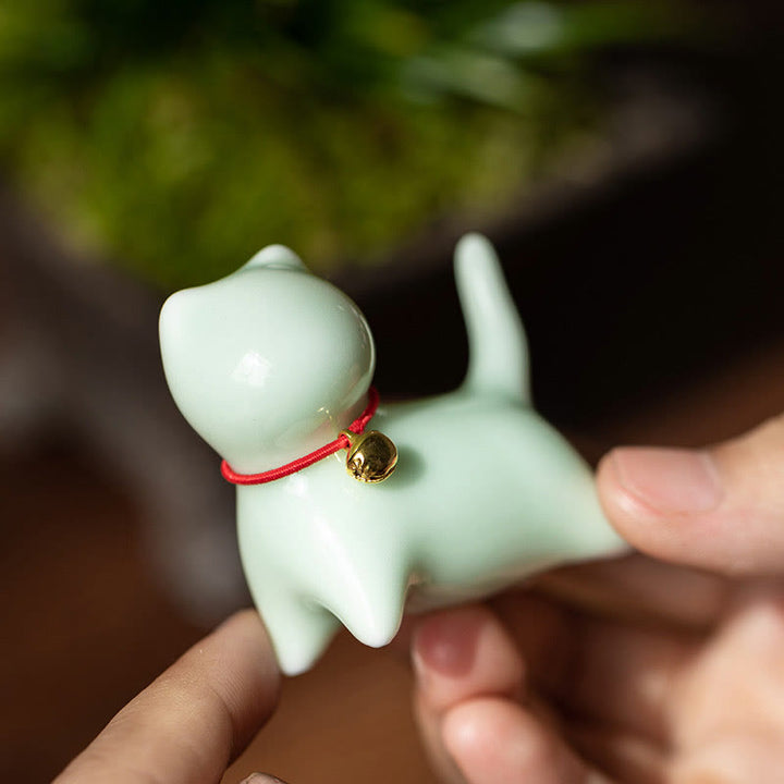 Figura decorativa de cerámica para escritorio del hogar con forma de gato acostado de pie y Buddha Stones - image 5