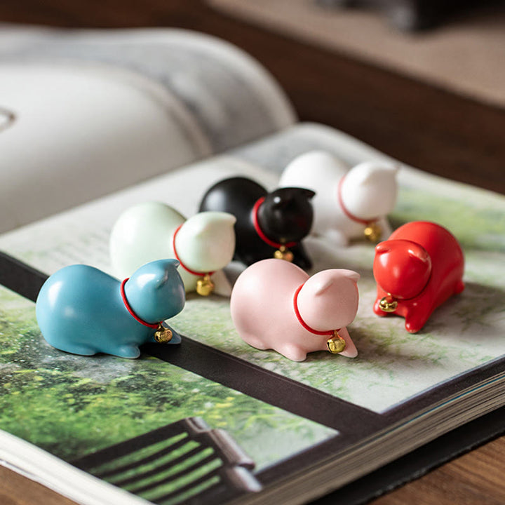 Figura decorativa de cerámica para escritorio del hogar con forma de gato acostado de pie y Buddha Stones - image 19