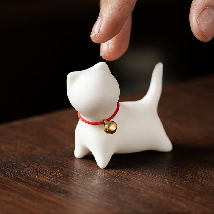 Figura decorativa de cerámica para escritorio del hogar con forma de gato acostado de pie y Buddha Stones - image 8