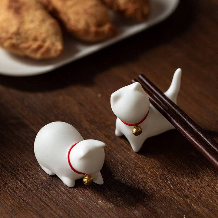 Figura decorativa de cerámica para escritorio del hogar con forma de gato acostado de pie y Buddha Stones - image 7