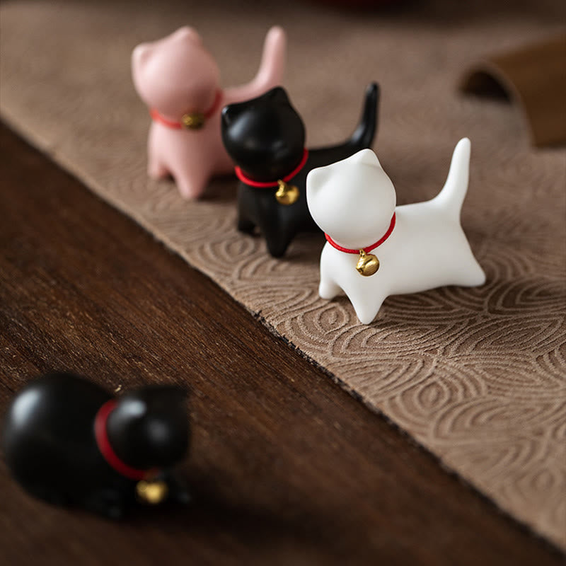 Figura decorativa de cerámica para escritorio del hogar con forma de gato acostado de pie y Buddha Stones - image 17