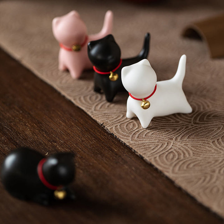 Figura decorativa de cerámica para escritorio del hogar con forma de gato acostado de pie y Buddha Stones - image 17