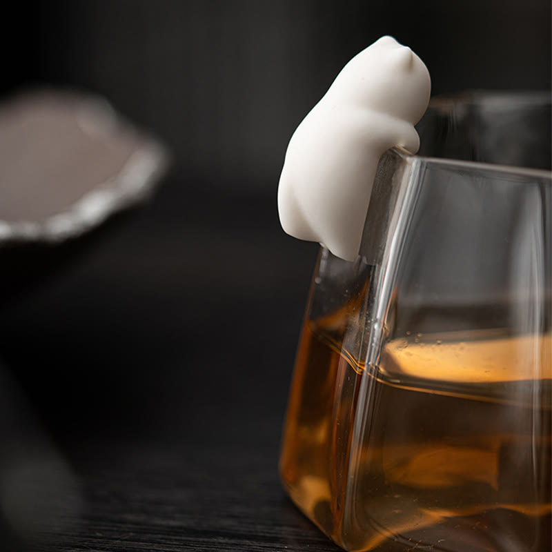 Figura decorativa de cerámica para escritorio del hogar con forma de gato blanco colgante de Buddha Stones - image 7