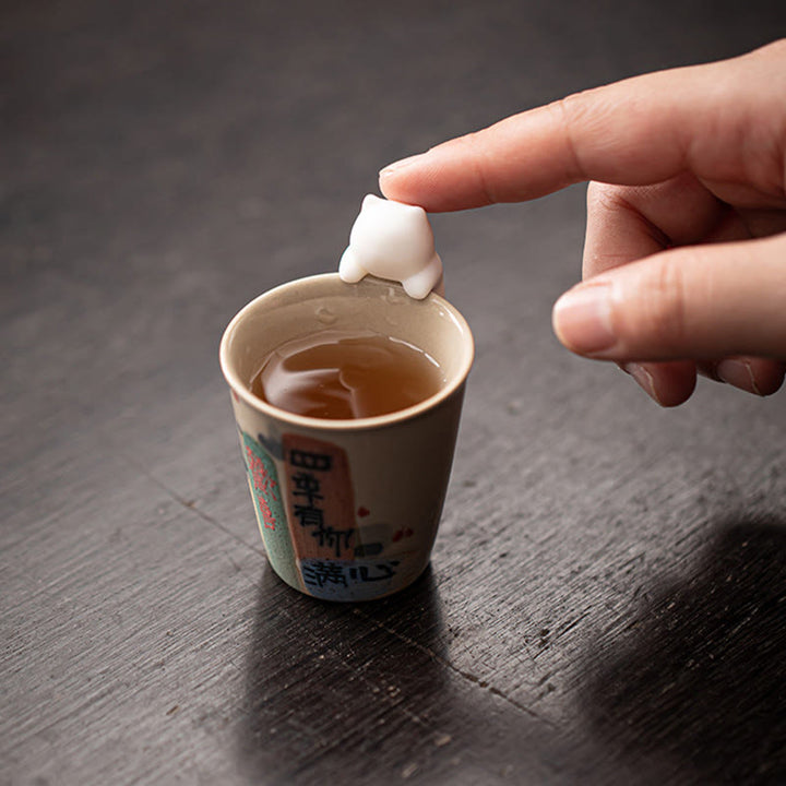 Figura decorativa de cerámica para escritorio del hogar con forma de gato blanco colgante de Buddha Stones - image 11