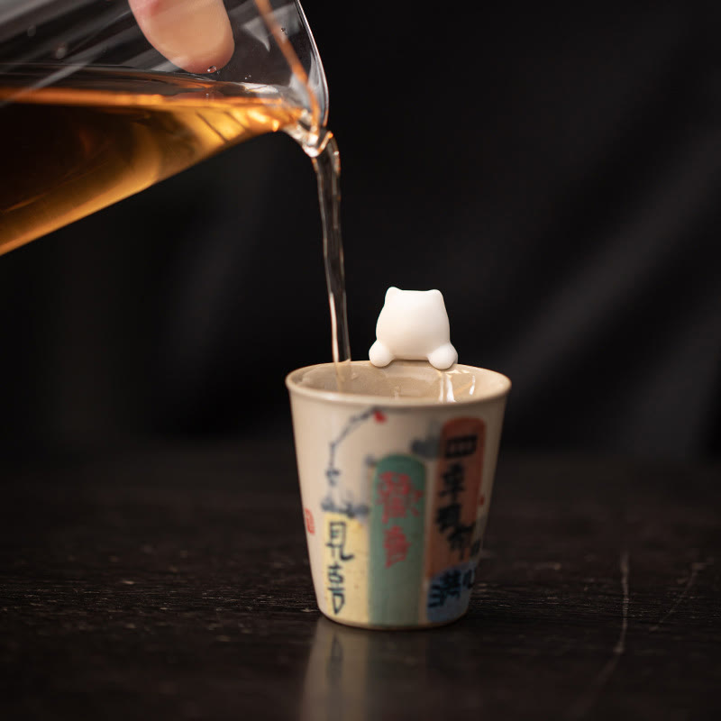 Figura decorativa de cerámica para escritorio del hogar con forma de gato blanco colgante de Buddha Stones - image 9